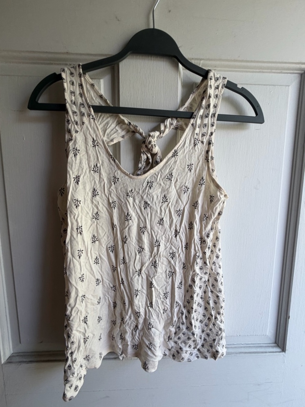 Old Navy Cream Tank Top with Black Floral Print and Tie-Back
